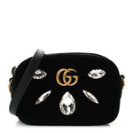 Velvet Matelasse Marquise Crystals Mini GG Marmont Chain Shoulder Bag Black