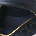 Denim Quilted Hobo Clutch With Chain Dark Blue Orange