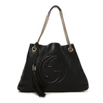 Pebbled Calfskin Medium Soho Chain Shoulder Bag Black