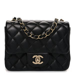 Lambskin Quilted Mini Square Flap Black