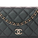 Iridescent Caviar Quilted Wallet on Chain WOC Dark Blue