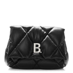 Nappa Calfskin Quilted Touch B Puffy Clutch Black