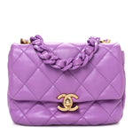 Lambskin Quilted Mini Lacquered Chain Flap Purple