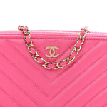 Lambskin Chevron Quilted Small Clutch With Chain Pink