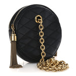 Lambskin Quilted Round Le Maillon Round Tassel Chain Crossbody Bag Black