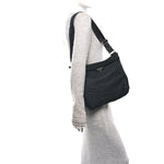 Nylon Flat Messenger Bag Black