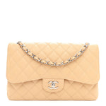 Caviar Quilted Jumbo Double Flap Beige Clair