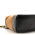 Suede Calfskin Shiny Lambskin Quilted Top Handle Slim Vanity Case With Chain Beige Black