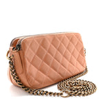 Calfskin Quilted Crown CC Double Zip Bag Beige