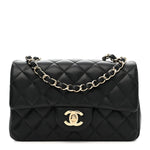 Lambskin Quilted Mini Rectangular Flap Black
