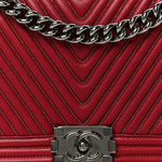 Calfskin Chevron Quilted Large Chain Boy Flap Red