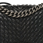 Lambskin Braided Woven Medium Boy Flap Black
