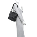 Distressed Lambskin Vintage Ligne Lady Braid Tote Black
