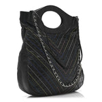 Glazed Calfskin Chevron Stitched Large 31 Shopping Bag Black Multicolor