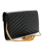 Grain De Poudre Matelasse Chevron Monogram Chain Wallet Black