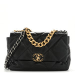 Shiny Goatskin Quilted Large Chanel 19 Flap Black