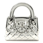 Mirror Calfskin Metallic Calfskin Quilted Nano Kelly Shopper Silvery