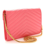 Grain De Poudre Matelasse Chevron Monogram Chain Wallet Rose Clair