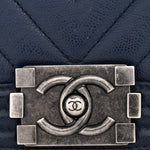 Caviar Chevron Quilted Medium Boy Flap Navy