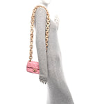 Lambskin Wenge Quilted Mini Fashion Wood Square Flap Pink