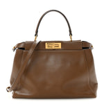 Vitello Morgan Fabric Jacquard Pequin Medium Peekaboo Iconic Satchel Foresta Tobacco Black