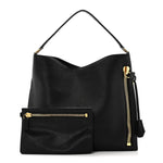 Pebbled Calfskin Small Alix Padlock Zip Hobo Bag Black