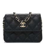 Caviar Quilted Mini Ribbon Wallet On Chain WOC Black