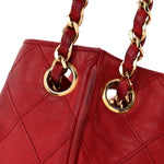 Lambskin Diamond Stitched CC Drawstring Shoulder Bag Red