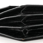 Crocodile Accordion Flap Shoulder Bag Black