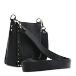 Pebbled Calfskin Mini Rockstud Flip-Lock Messenger Bag Black