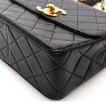 Lambskin Quilted Single Flap Shoulder Bag Black