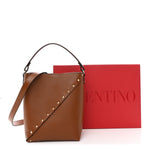 Calfskin Rockstud Wispy Bucket Bag Tobacco