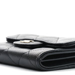 Caviar Quilted Flap Card Holder On Chain Black