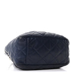 Lambskin Quilted Chain Drawstring Bag Navy Blue