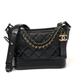Patent Goatskin Quilted Small Gabrielle Hobo Black