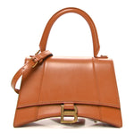Shiny Box Calfskin Small Hourglass Top Handle Bag Camel