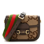 Monogram Jumbo GG Textured Dollar Calfskin Web Mini Horsebit 1955 Shoulder Bag Camel Ebony New Acero