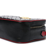 Vintage Effect Calfskin Matelasse Diagonal Small Torchon GG Marmont Bamboo Top Handle Shoulder Bag Black Romantic Cherry