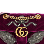 Velvet Matelasse Embroidered Mini GG Marmont Shoulder Bag Bordeaux