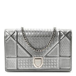 Metallic Patent Micro-Cannage Diorama Wallet on Chain Pouch Silver