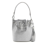 Satin Crystal Embellished Medium Piper Bucket  Silver Rhine