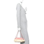 Canvas Woven Lambskin Lax Accordion Hobo Pink