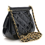 Patent Quilted Frame Clutch Flap With Chain Black