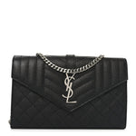 Grain De Poudre Mixed Matelasse Triquilt Monogram Chain Wallet Black