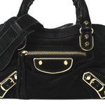 Baby Daim Suede Gold Metallic Edge Hardware Mini City Black