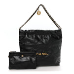 Shiny Calfskin Quilted Small Chanel 22 Black