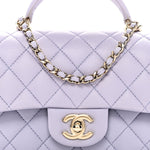 Lambskin Quilted Mini Top Handle Rectangular Flap Light Purple