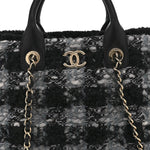 Tweed Shearling Quilted Lambskin Shopping Tote  Black Grey