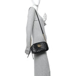 Calfskin Matelasse Small GG Marmont Chain Shoulder Bag Black
