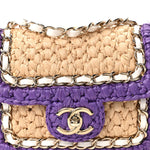Raffia Chain Venice Beach Mini Flap Bag Beige Purple